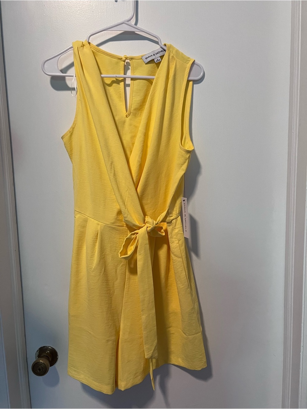 Emma & Michele Bright Yellow Sleeveless Tie-Waist Romper